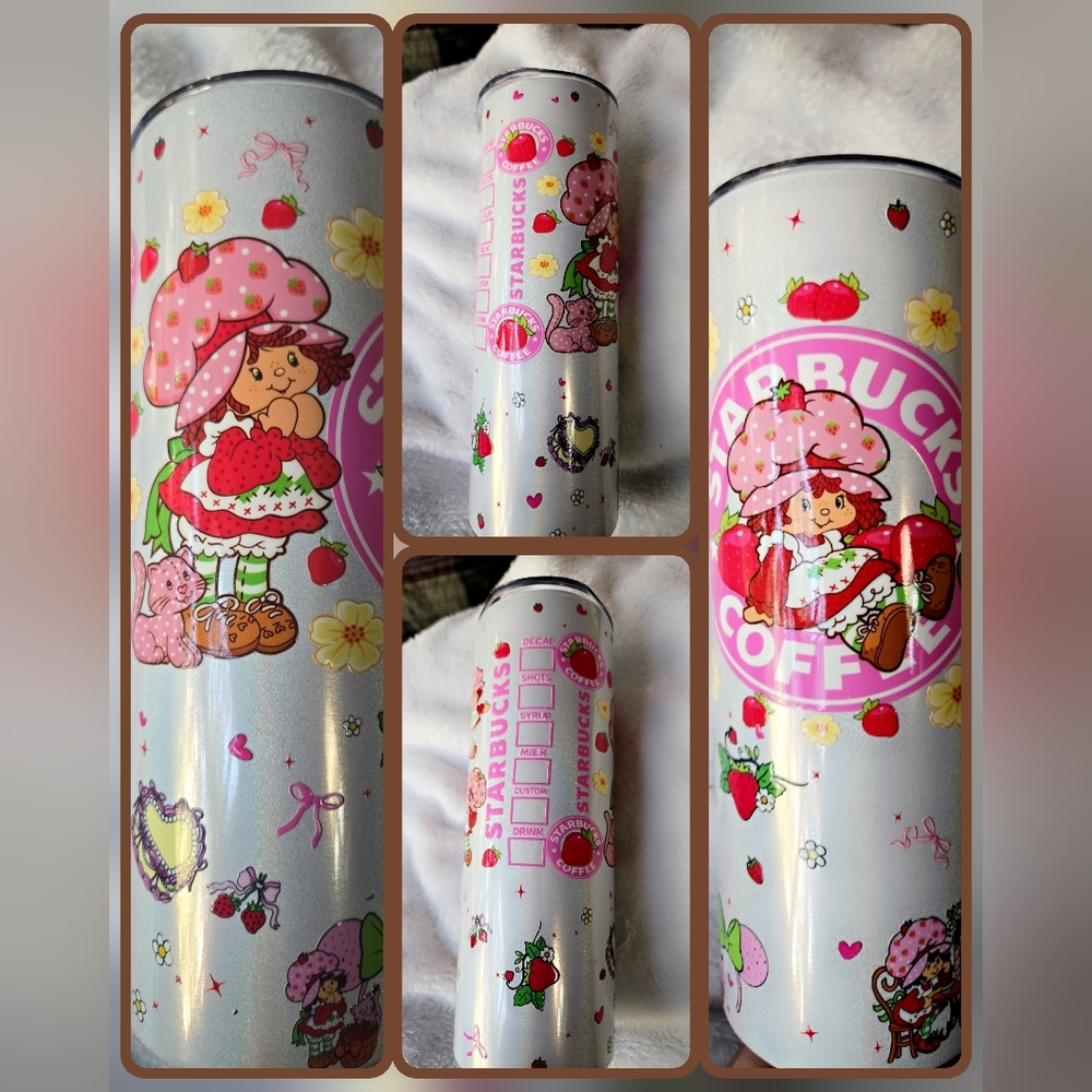 Starbucks Silver Tumbler with Strawberry Design